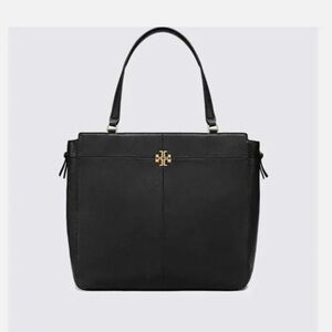 Tory Burch Ivy Side Zip Pebbled Leather Tote in Black